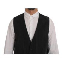 Dolce & Gabbana Elegante Graue Gestreifte Herrenweste Weste