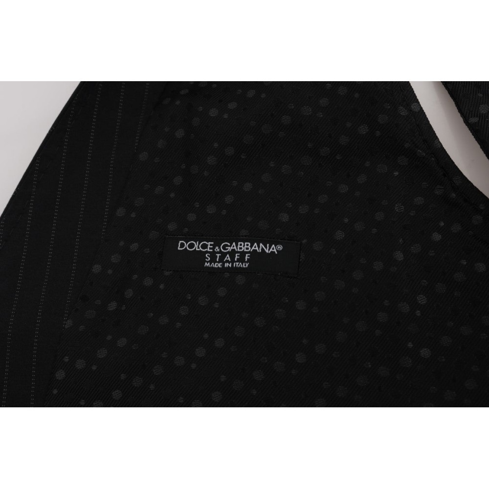 Dolce & Gabbana Elegante Graue Gestreifte Herrenweste Weste