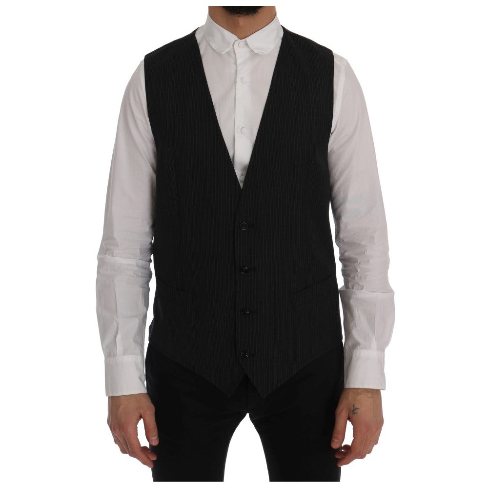 Dolce & Gabbana Elegante Weste aus Wollmischung, grau gestreift