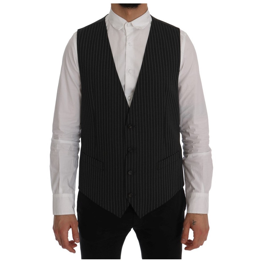 Dolce & Gabbana Elegante Graue Gestreifte Weste Weste