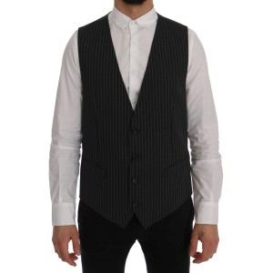 Dolce & Gabbana Elegante Graue Gestreifte Weste Weste