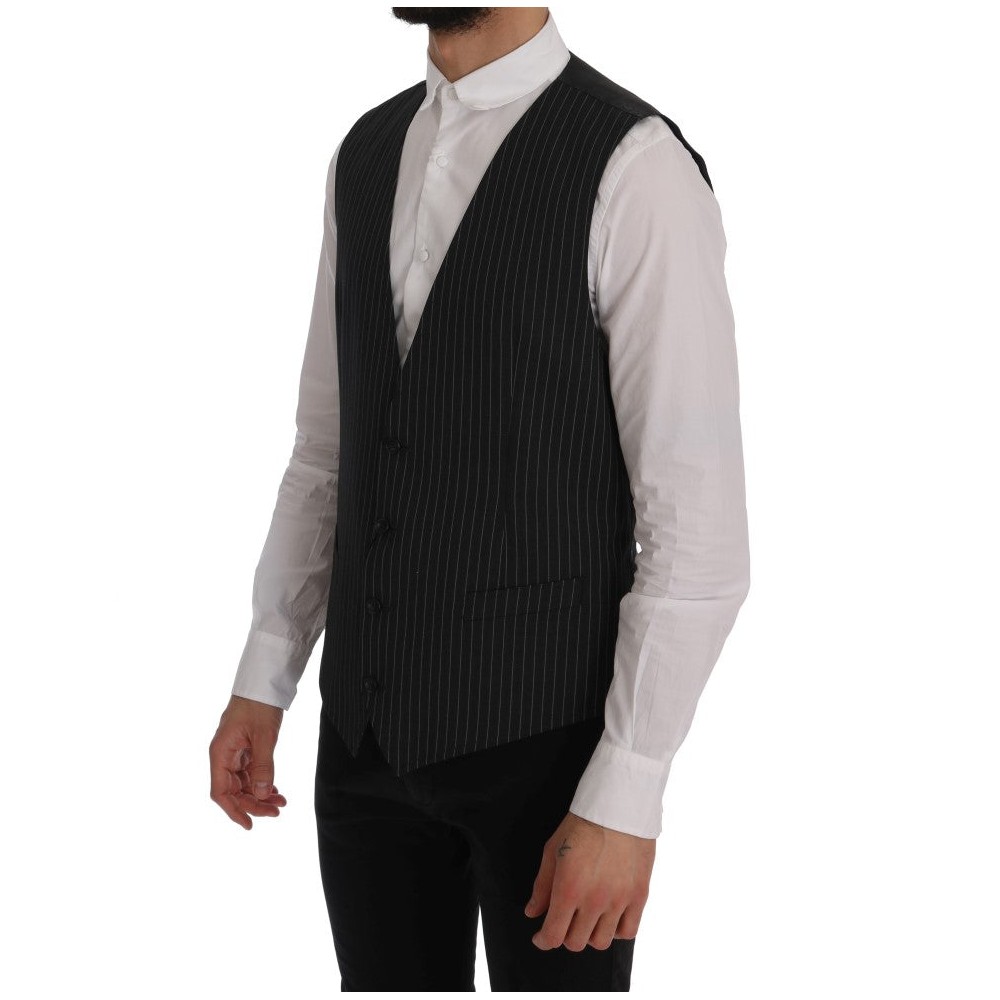 Dolce & Gabbana Elegante Graue Gestreifte Weste Weste