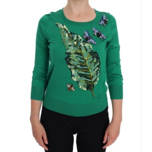 Dolce & Gabbana Grüner Pullover aus Seide mit Verzierungen