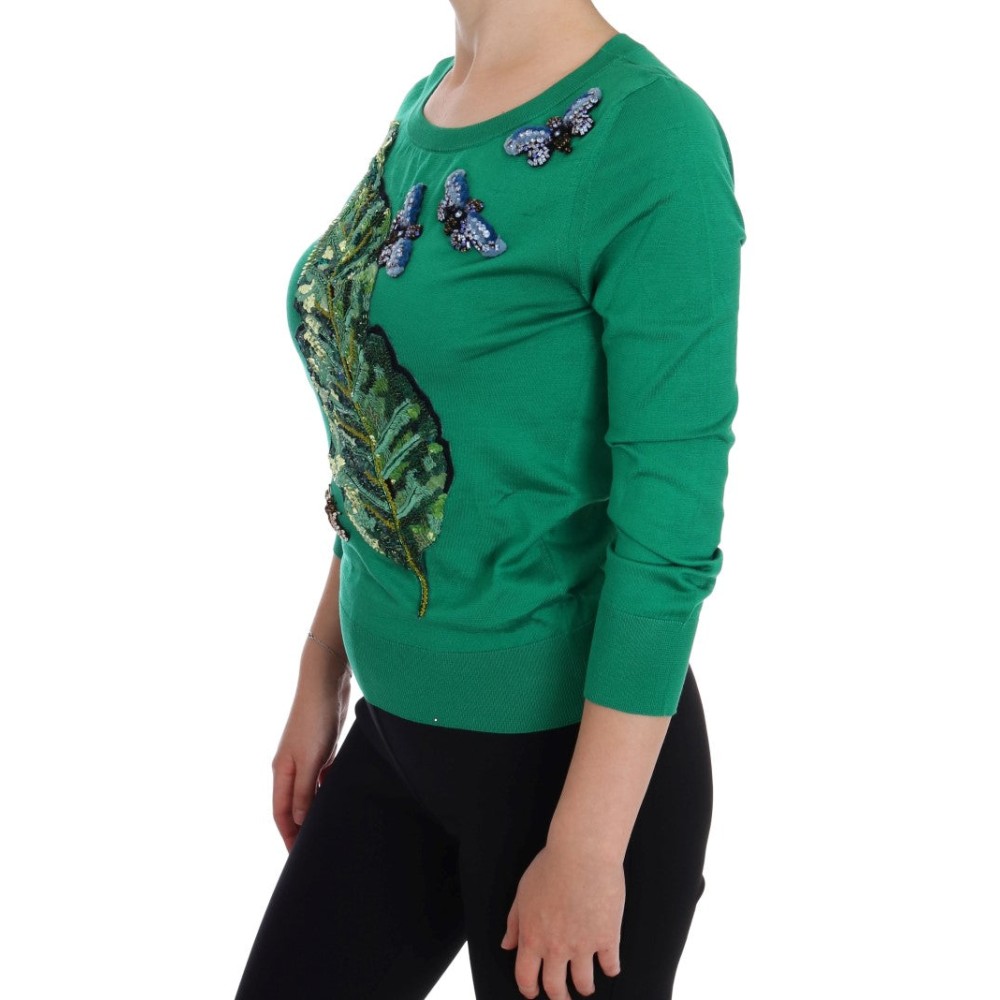 Dolce & Gabbana Grüner Pullover aus Seide mit Verzierungen
