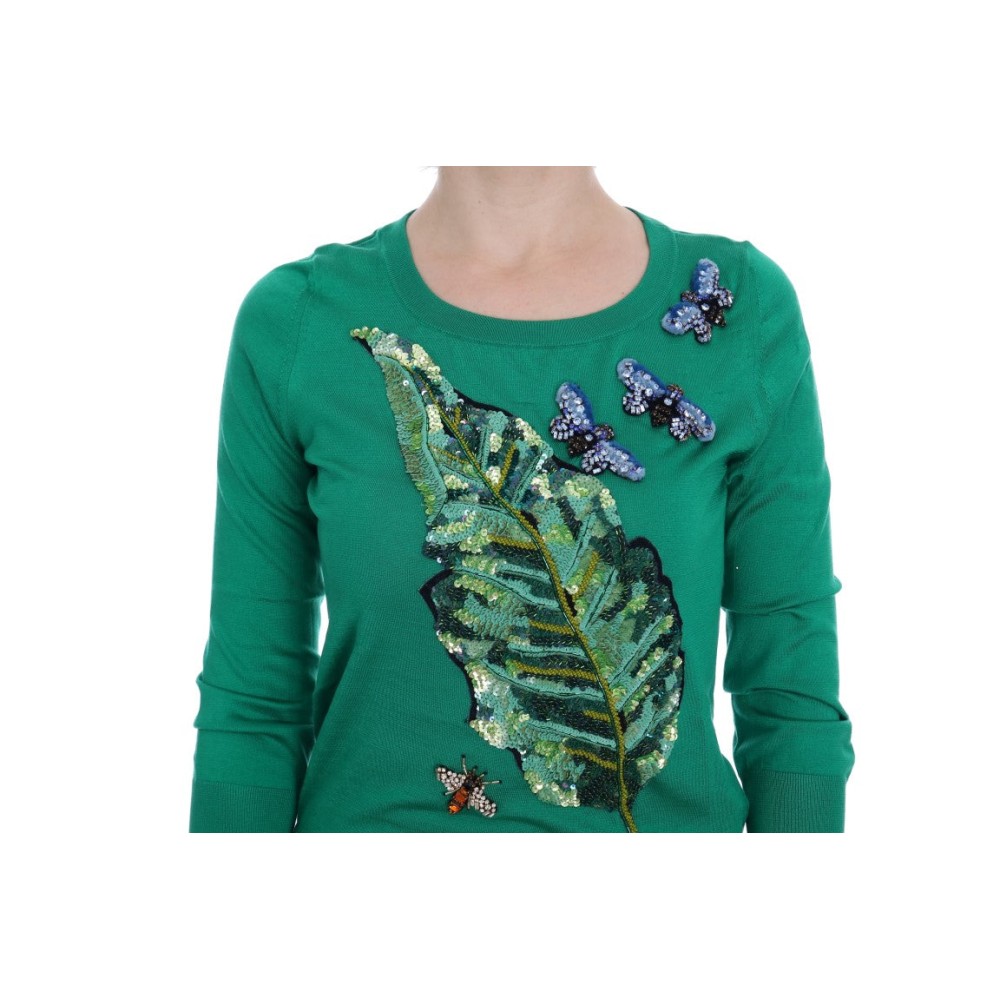 Dolce & Gabbana Grüner Pullover aus Seide mit Verzierungen