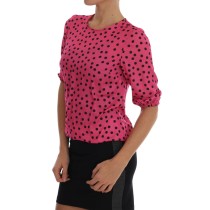 Dolce & Gabbana Schicke rosa gepunktete Seidenbluse