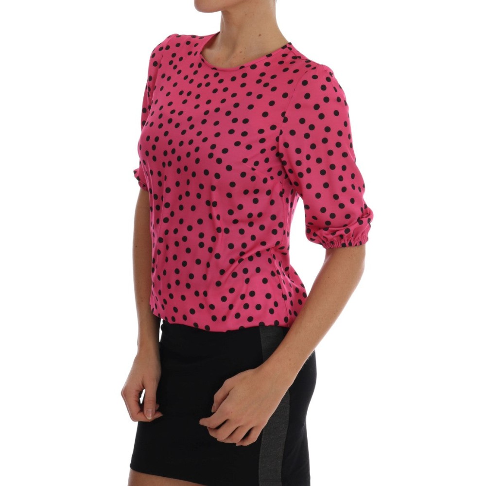 Dolce & Gabbana Schicke rosa gepunktete Seidenbluse