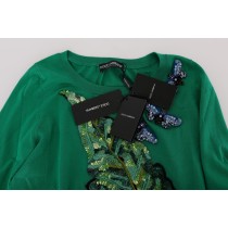 Dolce & Gabbana Grüner Pullover aus Seide mit Verzierungen