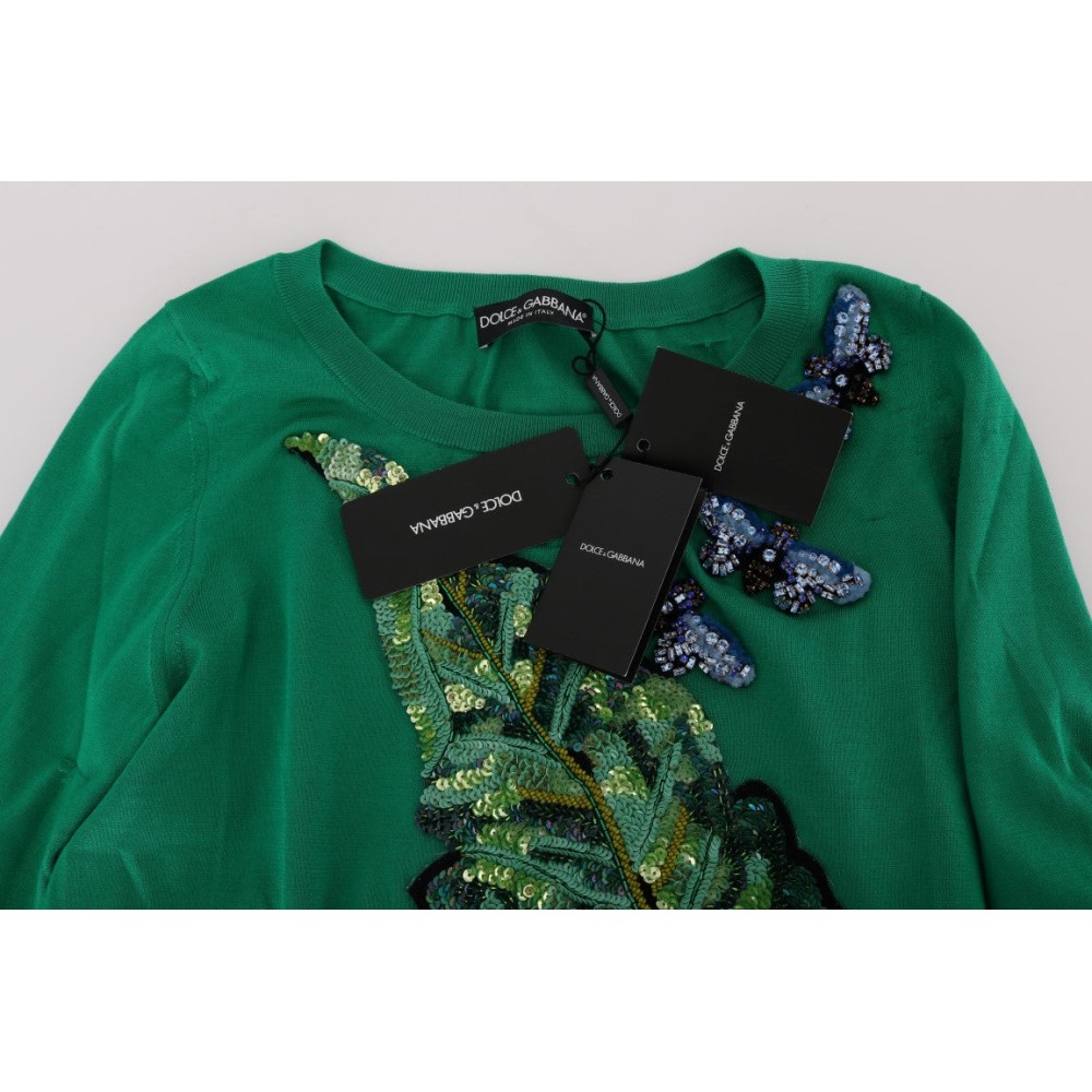 Dolce & Gabbana Grüner Pullover aus Seide mit Verzierungen
