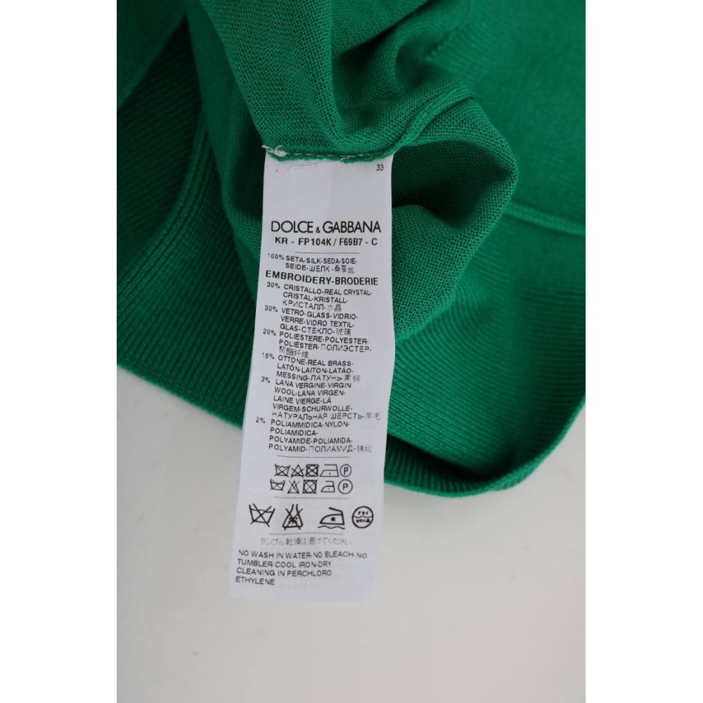 Dolce & Gabbana Grüner Pullover aus Seide mit Verzierungen