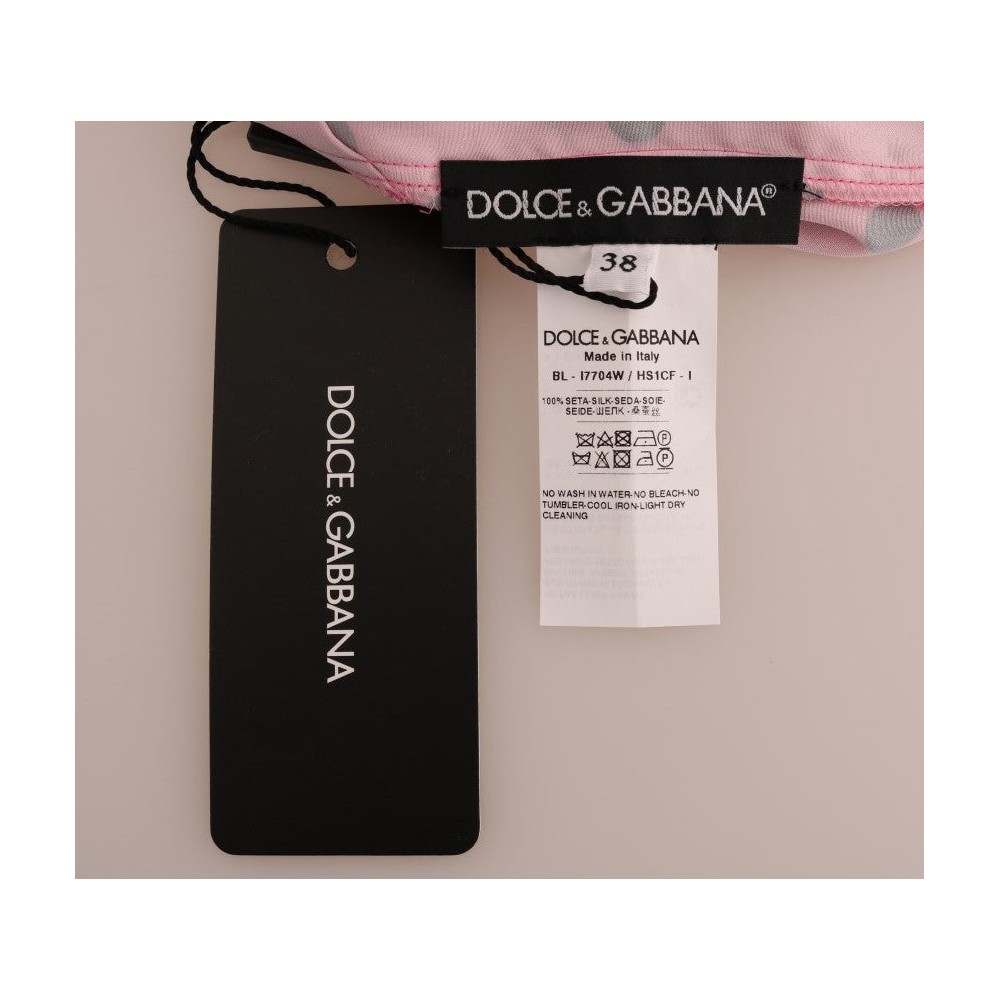 Dolce & Gabbana Schicke rosa gepunktete Seidenbluse