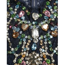 Dolce & Gabbana Kristallverziertes Marineblaues Schlagkleid