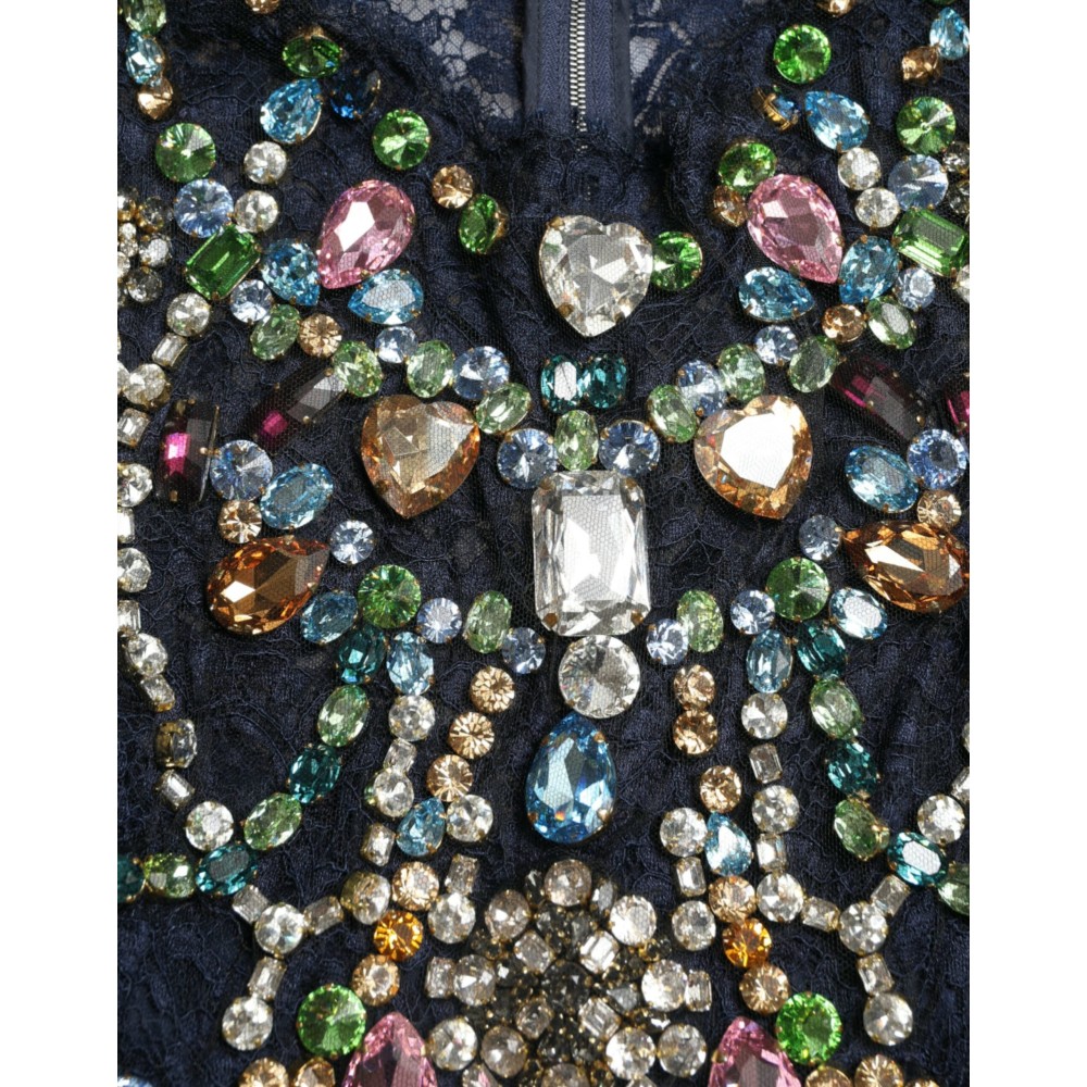 Dolce & Gabbana Kristallverziertes Marineblaues Schlagkleid