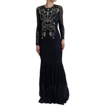 Dolce & Gabbana Kristallverziertes Marineblaues Schlagkleid
