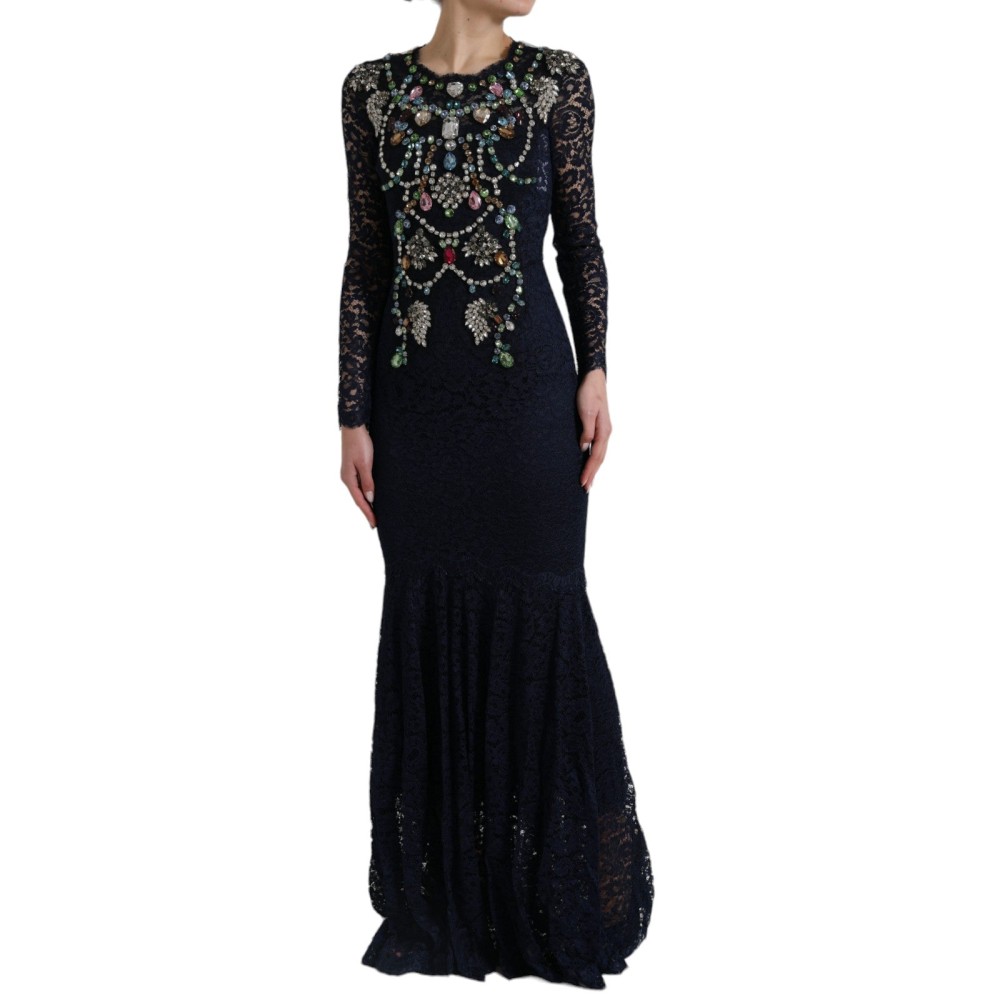 Dolce & Gabbana Kristallverziertes Marineblaues Schlagkleid