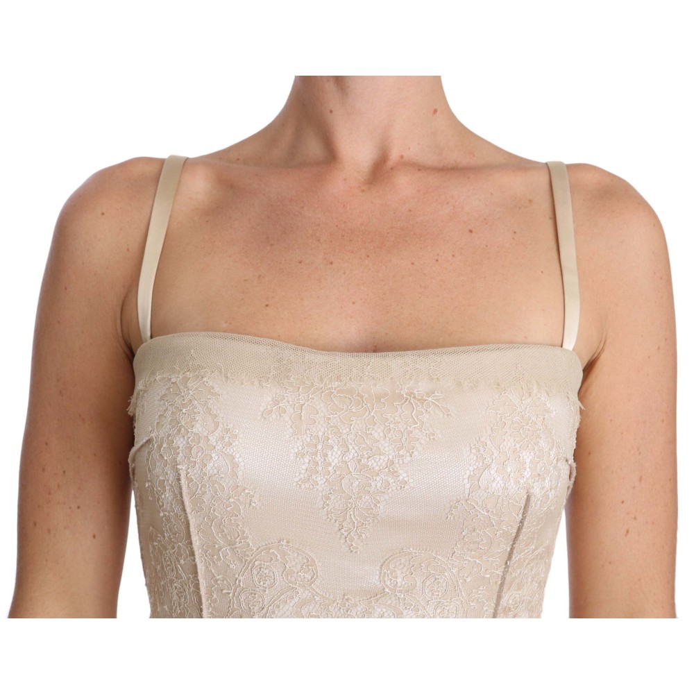 Dolce & Gabbana Elegantes Beigefarbenes bodenlanges Etuikleid