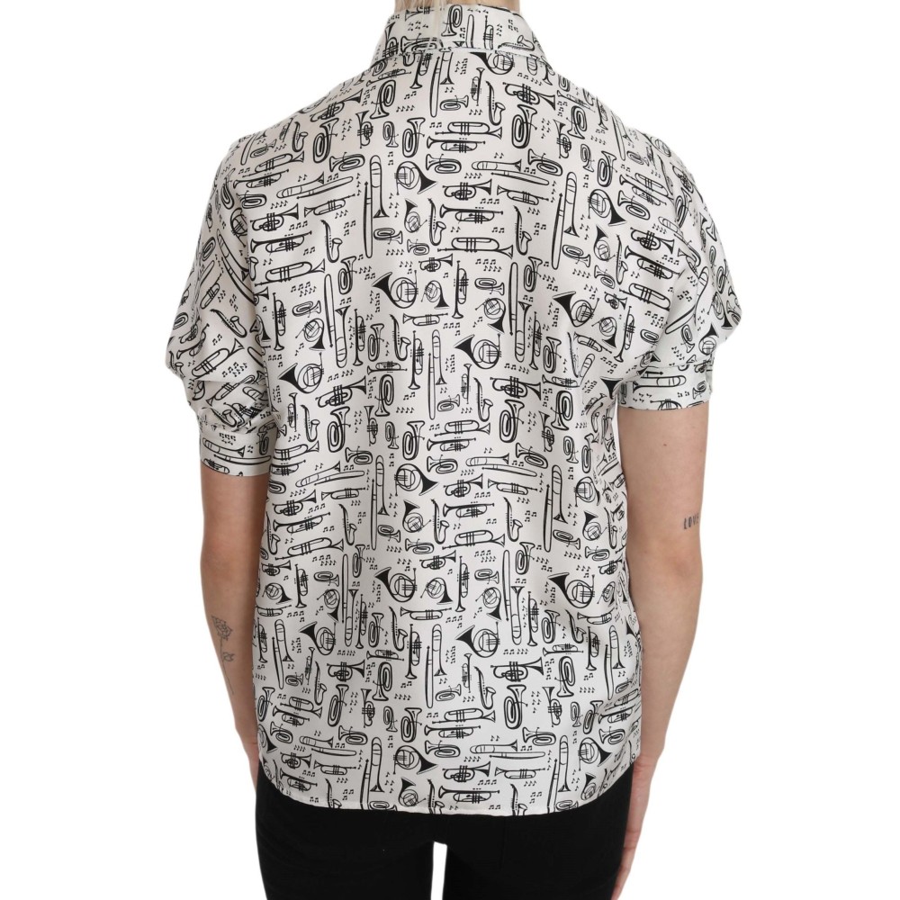 Dolce & Gabbana Elegante Seidenbluse mit Trompetendruck