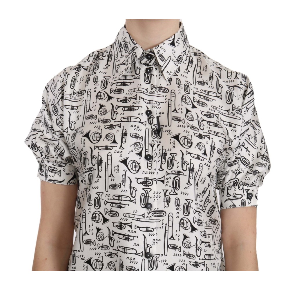 Dolce & Gabbana Elegante Seidenbluse mit Trompetendruck