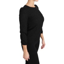 Dolce & Gabbana Elegante schwarze Bluse mit geblümtem Rundhalsausschnitt