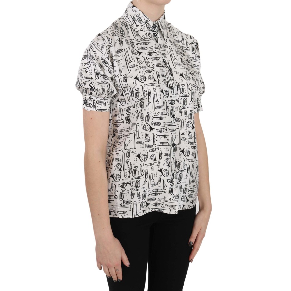 Dolce & Gabbana Elegante Seidenbluse mit Trompetendruck