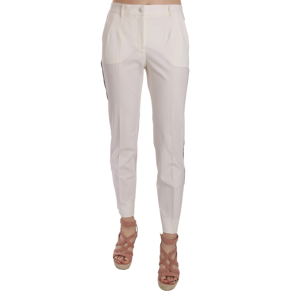 Dolce & Gabbana Elegante weiß gestreifte Hose aus Wolle in Kegelform