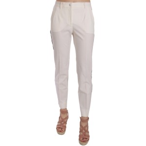 Dolce & Gabbana Elegante weiß gestreifte Hose aus Wolle in Kegelform