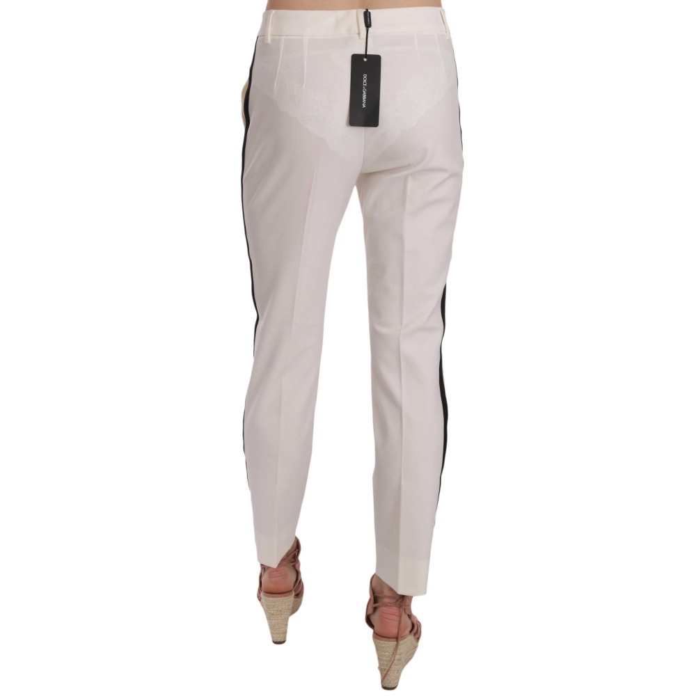Dolce & Gabbana Elegante weiß gestreifte Hose aus Wolle in Kegelform