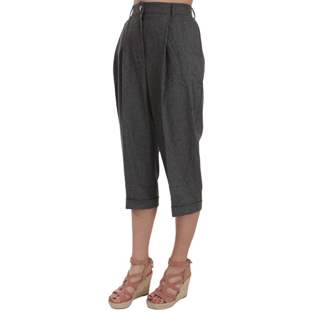 Dolce & Gabbana Elegante graue Plisseehose aus Wolle und Kaschmir
