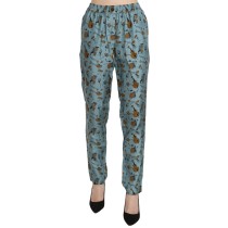 Dolce & Gabbana Taillierte Seidenhose mit hoher Taille und blauem Print