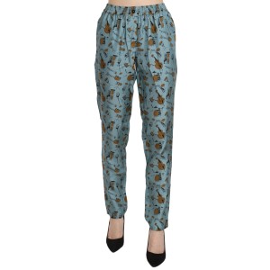 Dolce & Gabbana Taillierte Seidenhose mit hoher Taille und blauem Print