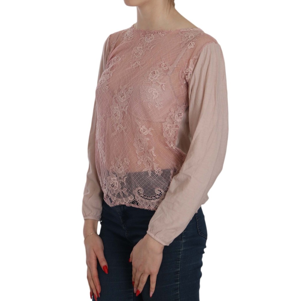 PINK MEMORIES Elegante Bluse mit rosa Spitze und Rundhalsausschnitt