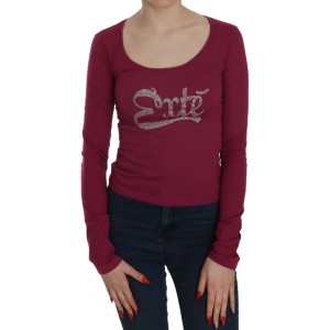 Exte Fuchsia Kristallverzierte Bluse mit U-Ausschnitt