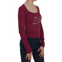 Exte Fuchsia Kristallverzierte Bluse mit U-Ausschnitt