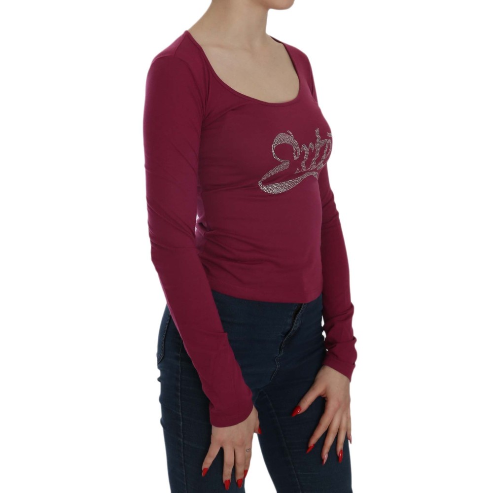 Exte Fuchsia Kristallverzierte Bluse mit U-Ausschnitt