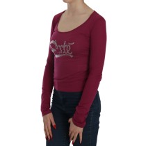Exte Fuchsia Kristallverzierte Bluse mit U-Ausschnitt