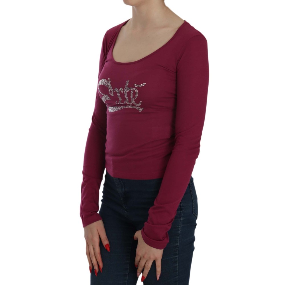 Exte Fuchsia Kristallverzierte Bluse mit U-Ausschnitt