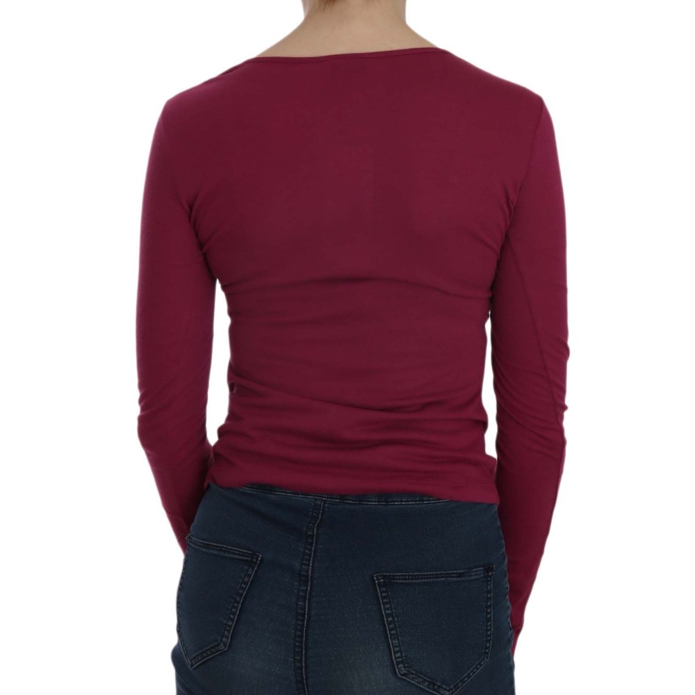 Exte Fuchsia Kristallverzierte Bluse mit U-Ausschnitt