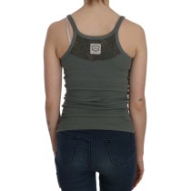PINK MEMORIES Elegante ärmellose Baumwollbluse mit Rundhalsausschnitt Grün