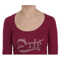 Exte Fuchsia Kristallverzierte Bluse mit U-Ausschnitt