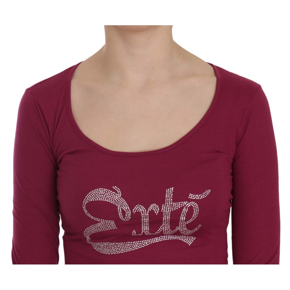 Exte Fuchsia Kristallverzierte Bluse mit U-Ausschnitt