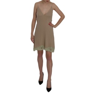 PINK MEMORIES Elegantes beigefarbenes Spaghettiträger-Minikleid aus Spitze