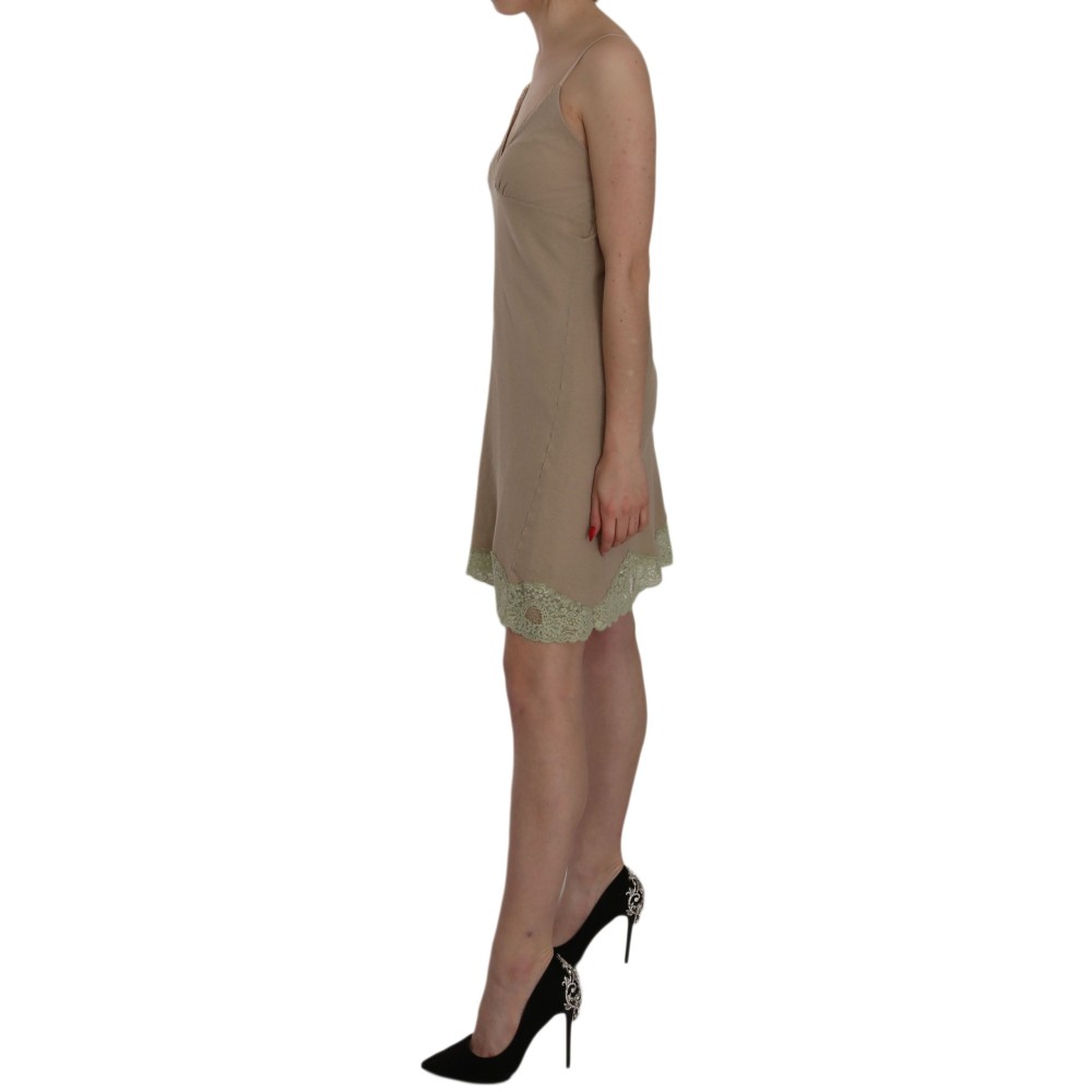PINK MEMORIES Elegantes beigefarbenes Spaghettiträger-Minikleid aus Spitze