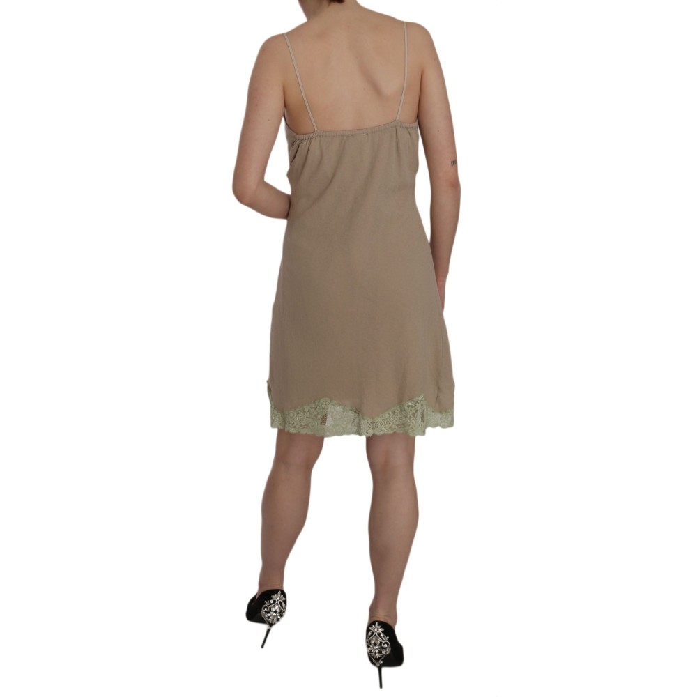 PINK MEMORIES Elegantes beigefarbenes Spaghettiträger-Minikleid aus Spitze