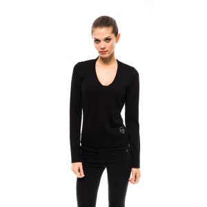 Montana Blu Schwarzer Pullover aus Wolle für Frauen
