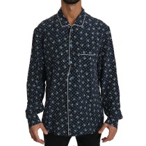 Dolce & Gabbana Seidige Eleganz: Blaues Lounge-Shirt mit Totenkopfdruck
