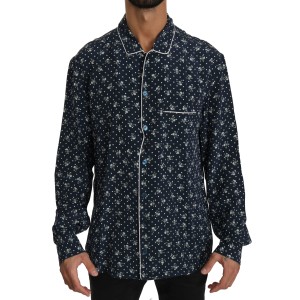 Dolce & Gabbana Seidige Eleganz: Blaues Lounge-Shirt mit Totenkopfdruck
