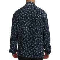 Dolce & Gabbana Seidige Eleganz: Blaues Lounge-Shirt mit Totenkopfdruck