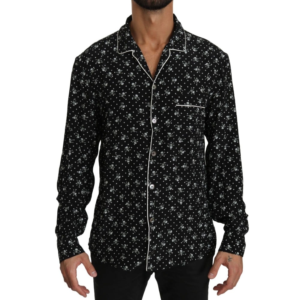 Dolce & Gabbana Elegantes Pyjamahemd aus Seide mit Totenkopfdruck
