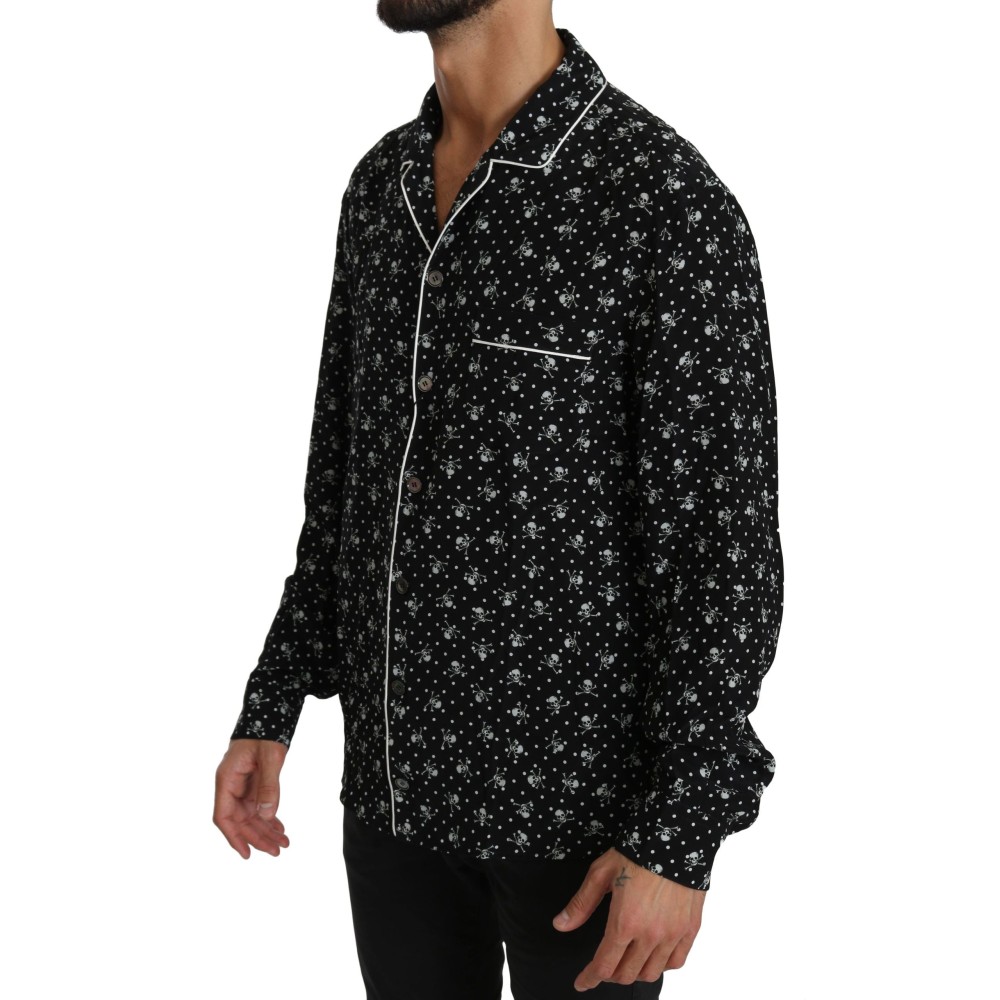 Dolce & Gabbana Elegantes Pyjamahemd aus Seide mit Totenkopfdruck
