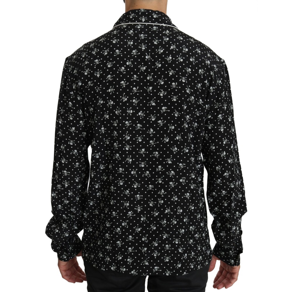 Dolce & Gabbana Elegantes Pyjamahemd aus Seide mit Totenkopfdruck